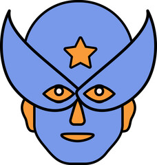 Orange And Blue Superhero Face Icon Or Symbol.