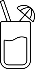 Umbrella Straw In Drink Glass Thin Lline Icon. 