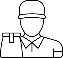 Faceless Delivery Man Icon In Black Line Art.