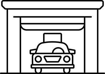 Flat Style Taxi In Garage Line Art Icon.