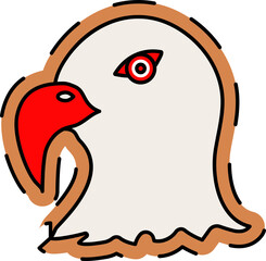 Cartoon Parrot Face Icon In Red And Brown Color.