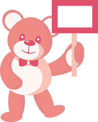 Vector Teddy Bear Character Holding Placard In Red Color.