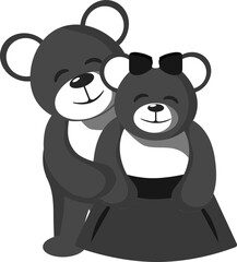 Cute Beer Couple Character Icons In Gray And White Color.