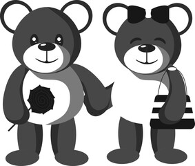 Lovely Couple Of Teddy Bear Icon In Gray And White Color.