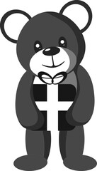 Cute Beer Character Holding Gift Box Vector In Black And White Color.