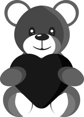 Black And White Cute Teddy Bear Holding Hearts Vector.