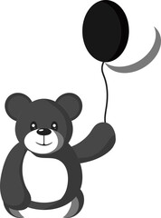 Illustration Of Cute Teddy Bear Holding Balloons Icon In Black And White Color.