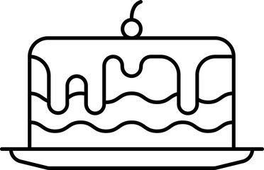 Berry On Cake Icon In Black Line Art.