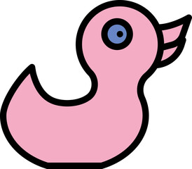 Duck Toy Icon In Blue And Pink Color.