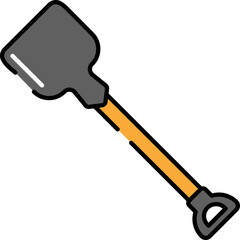 Flat Style Shovel Grey And Orange Icon.