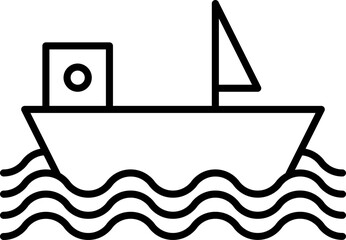 Flag Ship On Water Line art Icon.