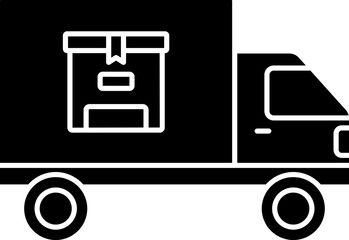 Parcel Delivery Truck Icon In B&W Color.