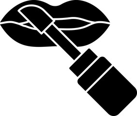 Applying Lip Gloss Icon In Black And White Color.