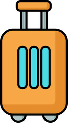 Trolley Suitcase Flat Icon In Orange And Blue Color.