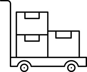 Push Cart With Boxes Icon In Black  Line Art.