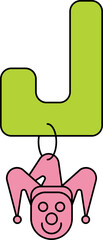 Letter J For Joker Icon In Green And Pink Color.