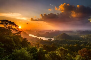 sunset over the mountains generated Ai.