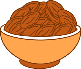 Almonds Bowl Icon In Brown and Orange Color.