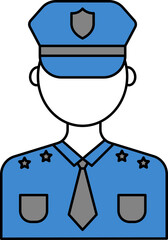Faceless Police Icon In Blue And White Color.