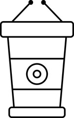 Tribune With Microphone Icon In Black Line Art.