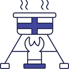 Campfire Cooking Icon In White And Blue Color.