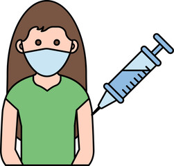 Flat Style Woman Vaccination Icon In Blue And Green Color.