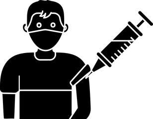Flat Style Man Vaccination Icon In B&W Color.