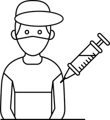 Isolated Avatar Vaccination Icon In Black Outline.