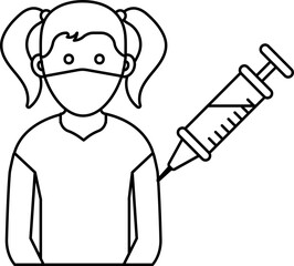 Girl Vaccination Icon In Black Outline.