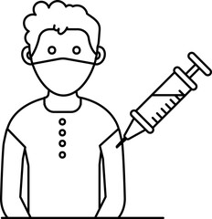 Avatar Vaccination Icon In Black Line Art.