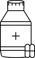 Medical Pill Bottle Icon In Black Line Art.