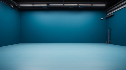 empty blue room with lights interior for product placement
