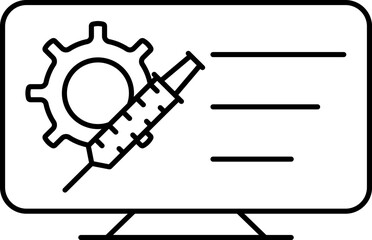 Vaccine Setting Or Developement In Desktop Screen Line Art Icon Or symbol.