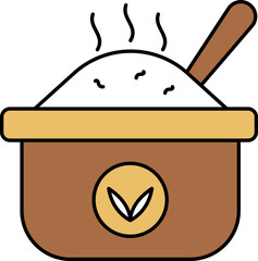 Hot Rice Pot With Spoon Brown And White Icon.