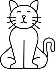 Cat Icon In Black Line Art.