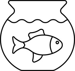 Fish Bowl Icon In Black Line Art.
