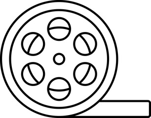 Film Reel Icon In Black Line Art.