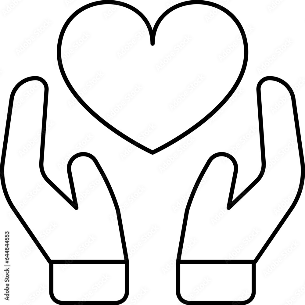 Sticker heart holding hands icon in black stroke.