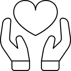 Heart Holding Hands Icon In Black Stroke.
