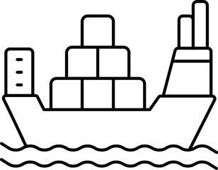 Shipping Boat Flat Icon In Black Outline.