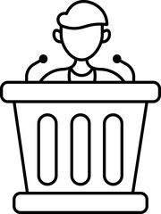 Faceless Man With Mic Podium Icon In Linear Style.