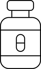 Medicine Bottle Flat Icon In Black Stroke.