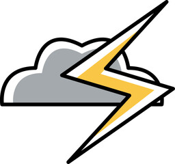 Cloud With Lightning Icon In Gray And Yellow Color.