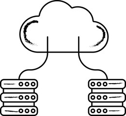 Doodle Or Linear Style Cloud Server Icon.