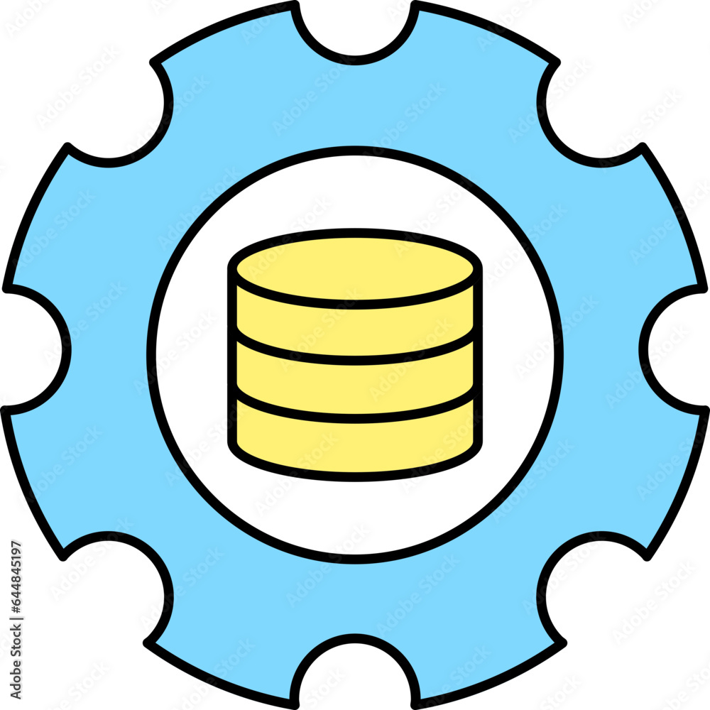 Sticker Database Setting Icon In Yellow And Blue Color.