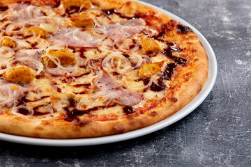 fresh pizza on the white plate
