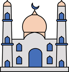 Mosque Icon In Blue And Orange Color.