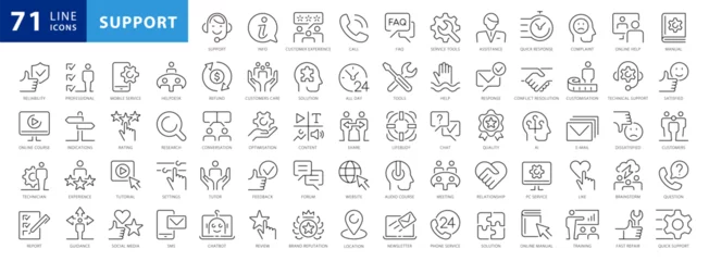 Deurstickers Graffiti collage Customer Service and Support, Black and White Thin Line Icon Set. Outline Style Icon Set contains such Icons as Satisfaction, Support, Helpdesk, Response, Feedback, FAQ and more. Full Vector icons set