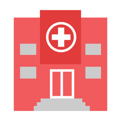 Obraz premium Ambulance building front view. Multicolored flat vector icon representing medicine items concept isolated on white background