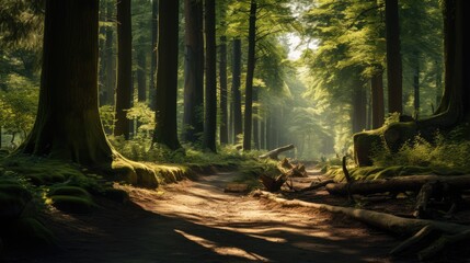 Obraz premium The path in the middle of the forest, AI generated Image